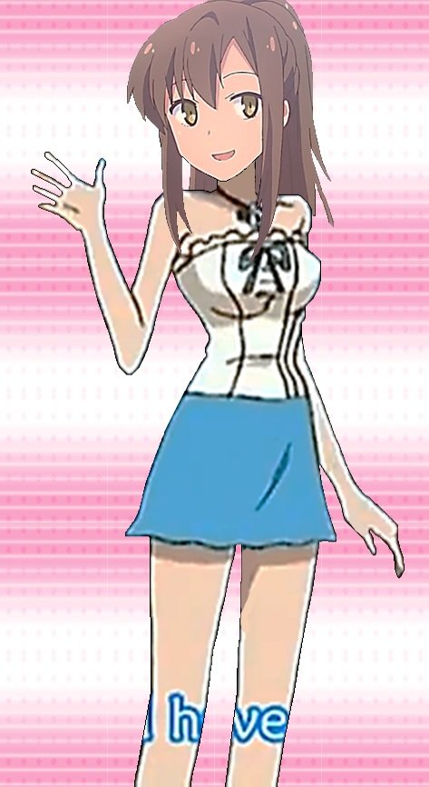 1girl 2012 :d aoyama_nanami bare_arms bare_legs blue_skirt brown_hair casual female game_cg happy high_ponytail jewelry legs long_hair necklace open_mouth ponytail sakura-sou_no_pet_na_kanojo skirt smile solo stepping_hanon very_long_hair waving yellow_eyes
