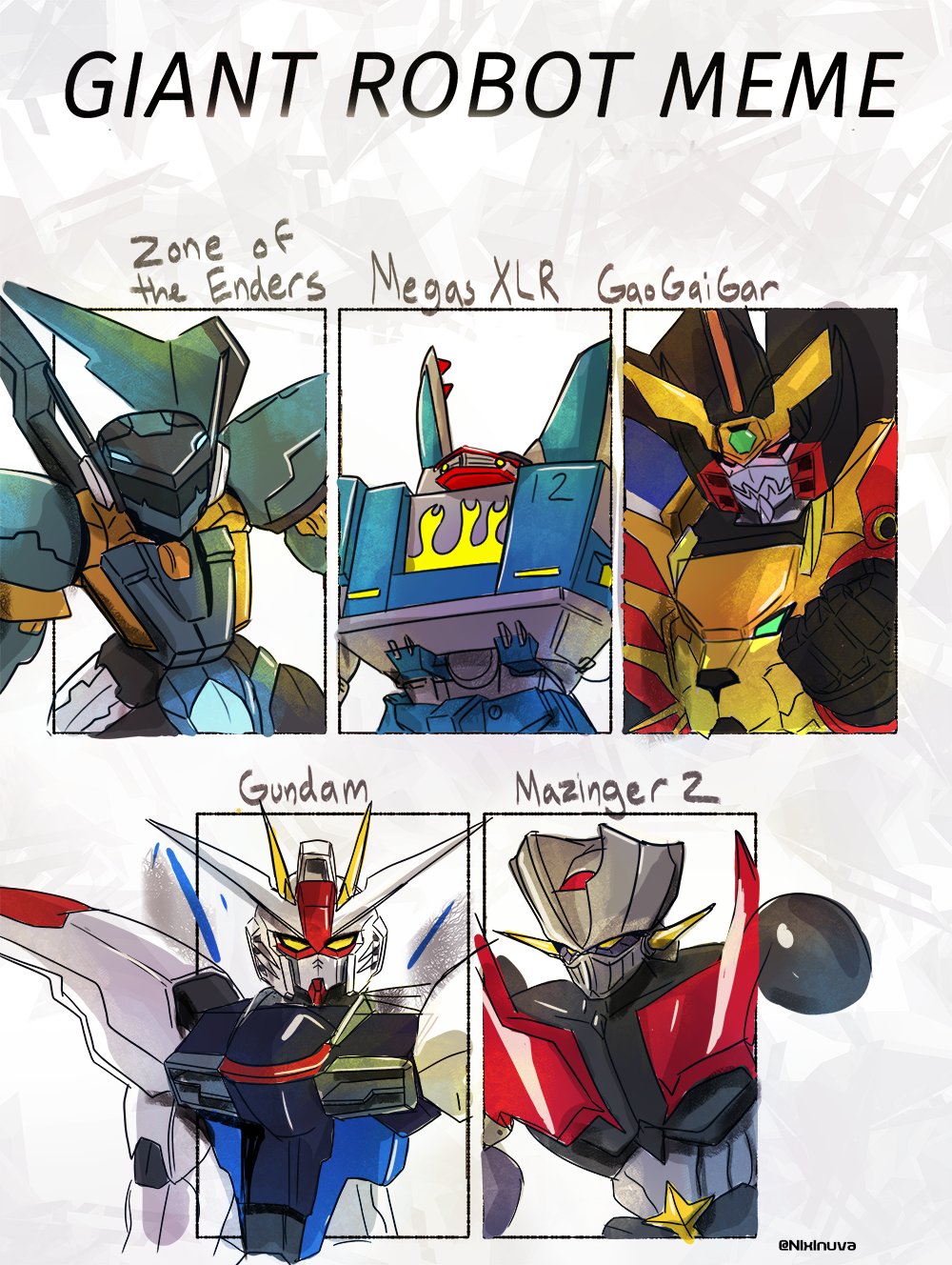 car character_name copyright_name english_commentary freedom_gundam gaogaigar ground_vehicle gundam gundam_seed highres jehuty looking_at_viewer looking_down mazinger_(series) mazinger_z_(mecha) mecha megas_xlr megas_xlr_(mecha) mobile_suit motor_vehicle no_humans orbital_frame science_fiction shin_mazinger_shougeki!_z-hen shirt_cut_meme sketch super_robot v-fin xzeit yellow_eyes yuusha_ou_gaogaigar yuusha_series zone_of_the_enders