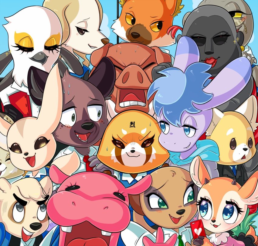 aggressive_retsuko anai faeriebottle_(artist) fenneko furry gori_(aggretsuko) group_picture haida_(aggretsuko) heart inui_(aggressive_retsuko) kabae komiya_(aggretsuko) office_lady ookami resasuke retsuko tsubone tsunoda_(aggretsuko) washimi