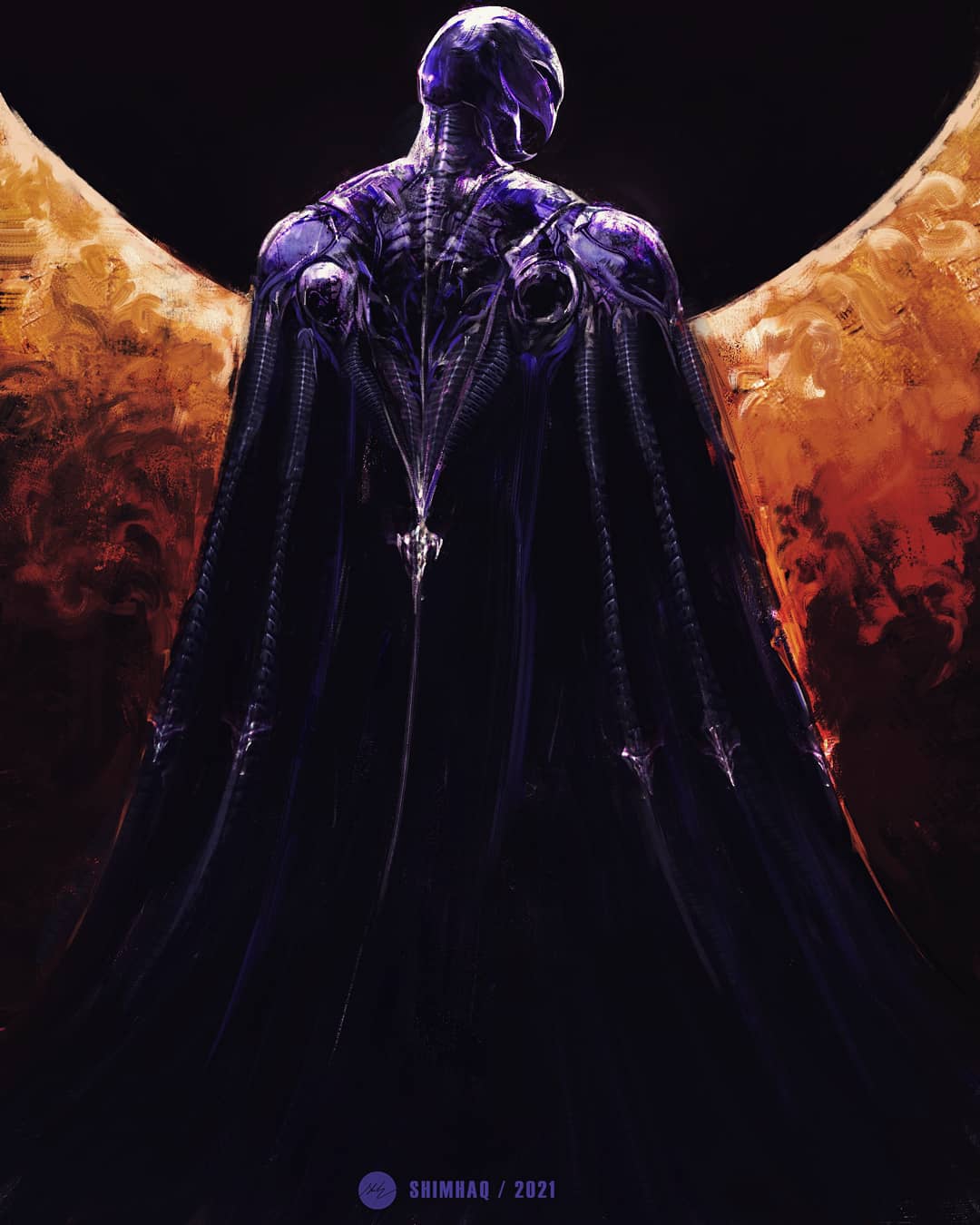 1boy armor berserk cape commentary dated eclipse english_commentary femto_(berserk) from_behind full_armor griffith_(berserk) helmet highres shimhaq signature standing