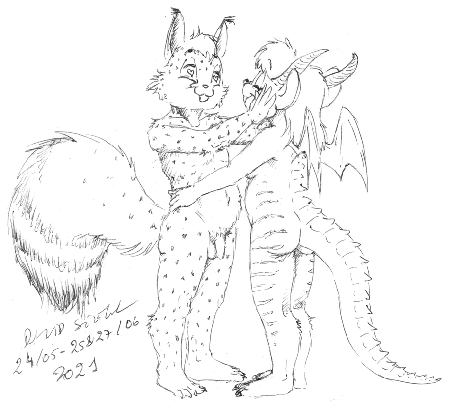 &lt;3 &lt;3_eyes 2021 anthro asthexiancal balls breasts butt cheetah dragon duo eyes_closed felid feline female flaccid fur genitals hair horn hybrid male male/female mammal membrane_(anatomy) membranous_wings monochrome mouse murid murine navel nude penis rodent sciurid slightly_chubby smile tree_squirrel wings