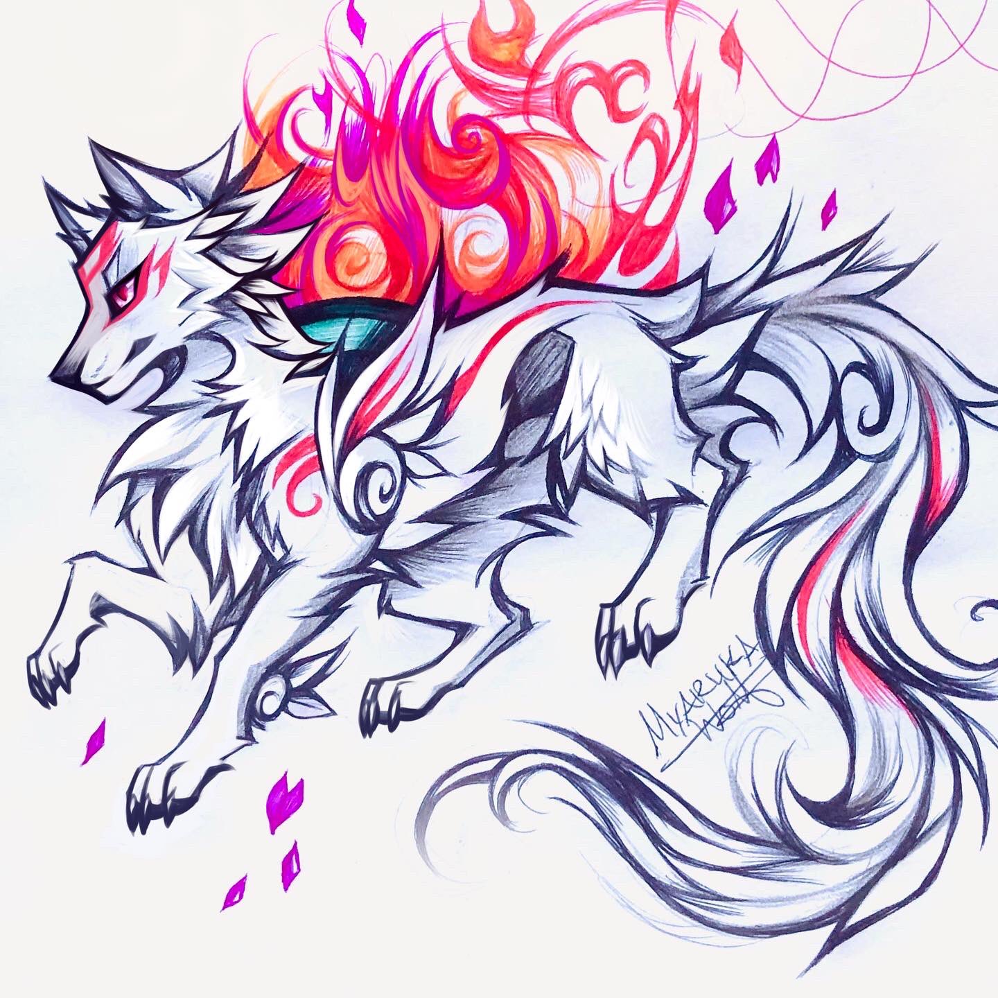 0sfa 1:1 2021 4_toes amaterasu ambiguous_gender black_nose canid canine canis capcom claws deity digitigrade feet feral fur hi_res mammal myarukawolf paws pink_eyes quadruped solo toe_claws toes traditional_media_(artwork) video_games white_body white_fur wolf ōkami