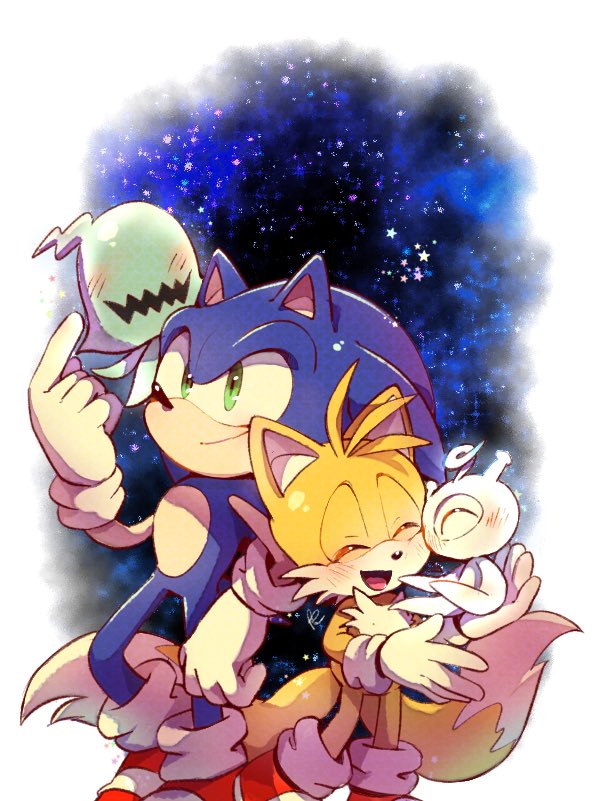 2boys :d ^_^ ^o^ blush closed_eyes closed_mouth fox_boy furry furry_male gloves green_eyes misuta710 multiple_boys multiple_tails open_mouth smile sonic_(series) sonic_colors sonic_the_hedgehog tail tails_(sonic) two_tails white_gloves wisp_(sonic)