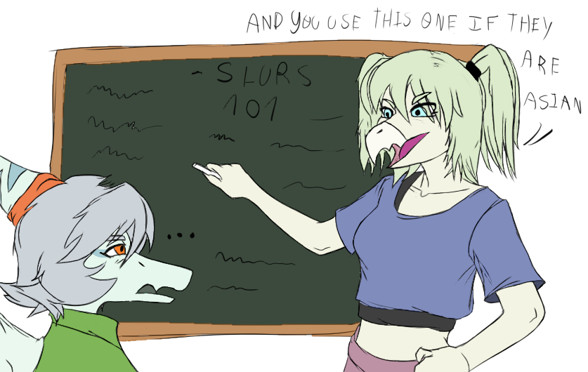 2024 amber_(snoot_game) anthro chalk chalkboard cynthia_(snoot_game) dialogue digital_drawing_(artwork) digital_media_(artwork) dinosaur duo ellipsis english_text eyelashes female green_hair grey_body grey_scales hair open_mouth ornithischian prometheuzone pterodactylus pterosaur reptile scales scalie short_hair silver_hair simple_background snoot_game snout solo stegosaurian stegosaurus teal_eyes text thyreophoran twintails_(hairstyle)