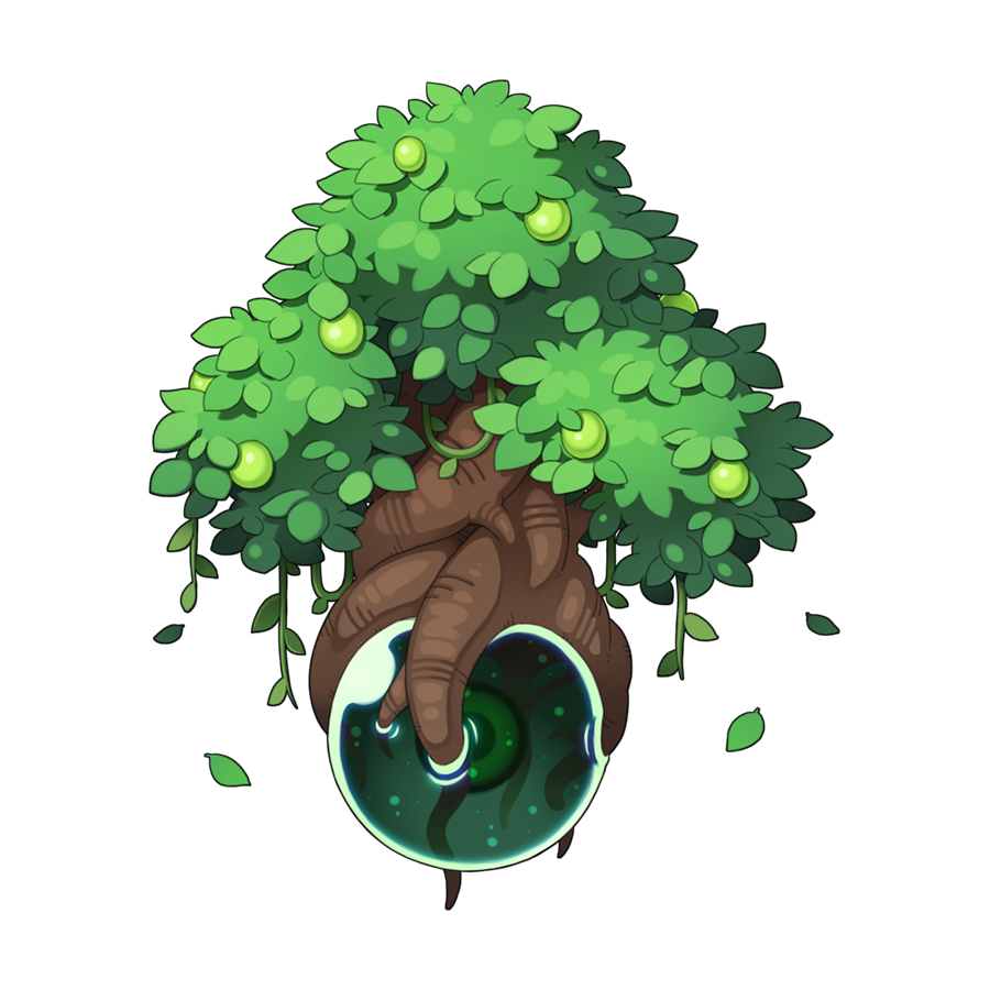 chibi core floating food fruit full_body hell_tree leaf no_humans official_art plant ragnarok_online simple_background solo transparent_background tree vines yuichirou