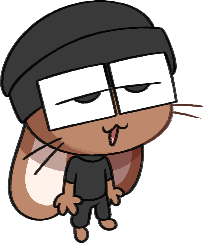 beanie bottomwear brown_body bunzo_(vilepluff) chibi chilling clothing eyewear glasses hat headgear headwear lagomorph leporid looking_up male mammal pants rabbit shirt smug solo topwear vilepluff whiskers