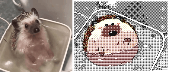 animal_focus animated animated_gif blush_stickers commentary english_commentary flipnote_studio_(medium) hedgehog keke_(kokorokeke) looking_at_viewer looping_animation musical_note no_humans original partially_submerged photo_inset reference_inset reference_photo_inset splashing water