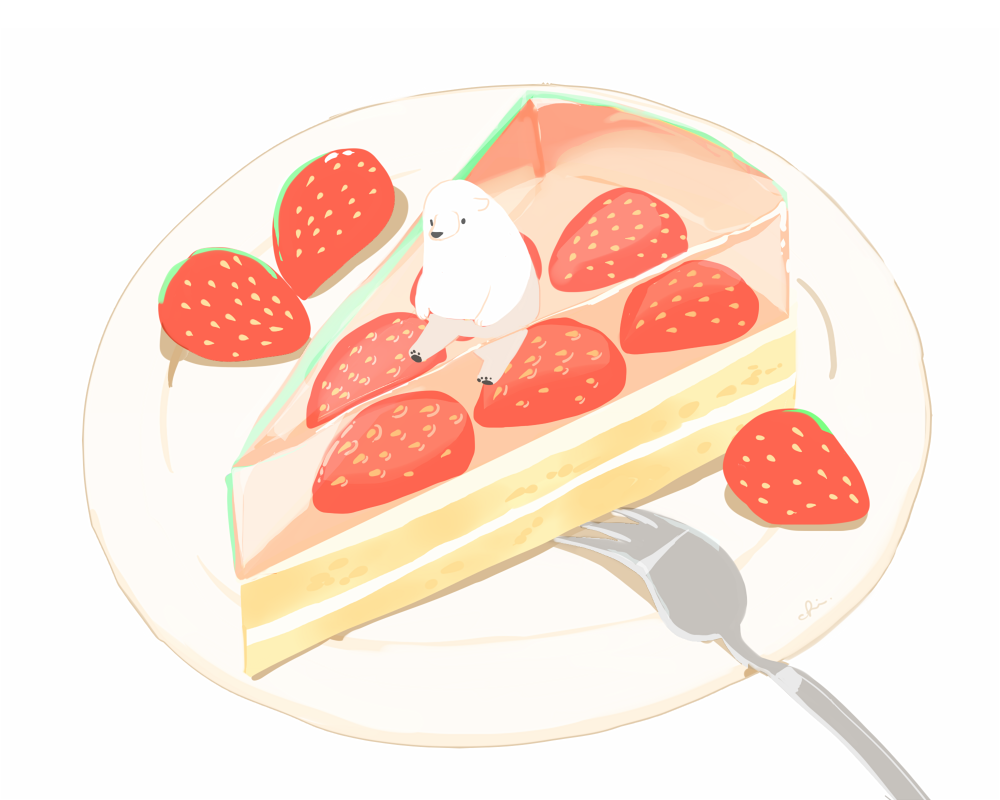 animal bear cake chai_(artist) food fruit nobody original polychromatic signed strawberry white