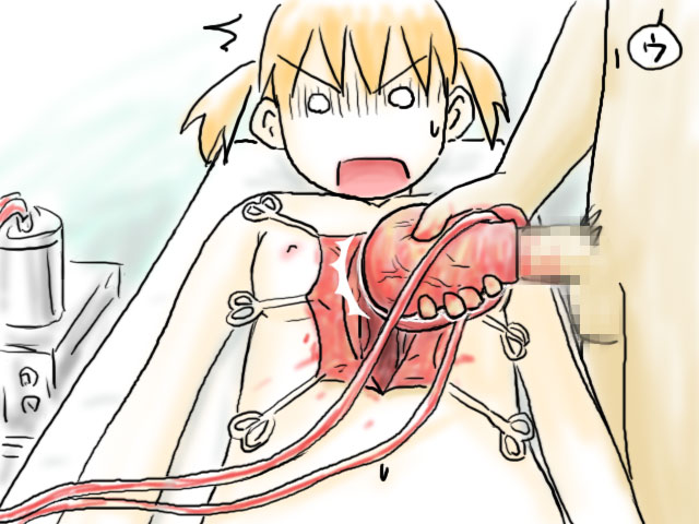 /\/\/\ 1boy 1girl azumanga_daioh blonde_hair blood breasts censored chiyo-chan guro heart heartjob helpless hospital lying nipples nude o_o on_back penis rape short_twintails surprise surprised sweat sweatdrop twintails what