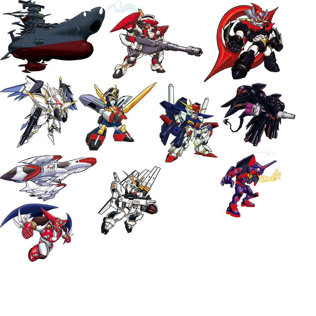 arm_cannon arm_slave_(mecha) arx-8_laevatein black_selena char's_counterattack chibi clenched_hand clenched_hands cross_ange crossover eva_01 evangelion:_3.0_you_can_(not)_redo fin_funnels getter_robo green_eyes gun gundam gundam_zz holding holding_gun holding_sword holding_weapon kidou_senkan_nadesico kidou_senkan_nadesico_-_prince_of_darkness mazinger_(series) mazinger_zero_(mecha) mecha mechanical_wings might_gaine mobile_suit multiple_crossover nadesico_(kidou_senkan_nadesico) neon_genesis_evangelion no_humans nu_gundam official_art rebuild_of_evangelion science_fiction shin_getter-1 shin_getter_robo shin_mazinger_zero space_craft standing super_robot super_robot_wars super_robot_wars_v sword transparent_background uchuu_senkan_yamato uchuu_senkan_yamato_2199 v-fin villkiss_(cross_ange) visor weapon wings yamato_(uchuu_senkan_yamato) yellow_eyes yuusha_series yuusha_tokkyuu_might_gaine zz_gundam