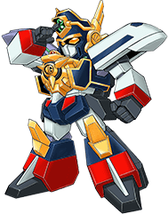 chibi clenched_hand lowres mecha might_gaine no_humans official_art orange_eyes salute science_fiction super_robot super_robot_wars super_robot_wars_x transparent_background yuusha_series yuusha_tokkyuu_might_gaine