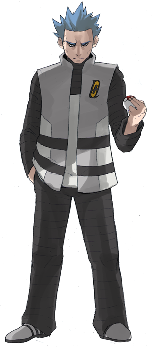 1boy black_pants black_shirt blue_hair closed_mouth commentary_request cyrus_(pokemon) full_body grey_footwear grey_vest hand_in_pocket hand_up holding holding_poke_ball long_sleeves male_focus maou_abusorun pants poke_ball poke_ball_(basic) pokemon pokemon_(game) pokemon_dppt shirt shoes solo spiked_hair team_galactic vest