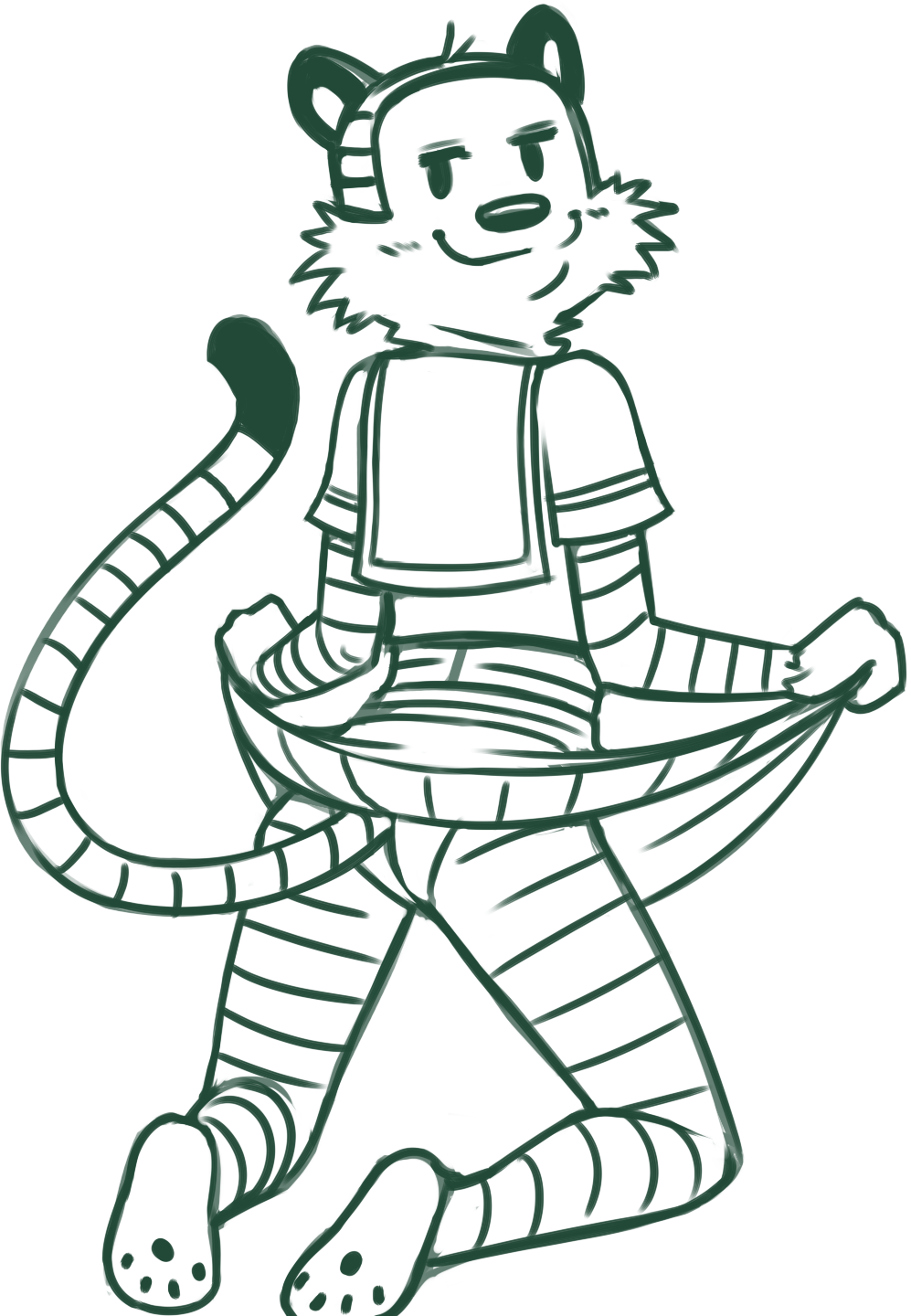 2021 anthro be bottomwear butt calvin_and_hobbes clothing felid hi_res hobbes male mammal monochrome pantherine pawpads presenting presenting_hindquarters redout school_uniform shirt simple_background skirt solo stripes tiger top_(disambiguation) topwear uniform