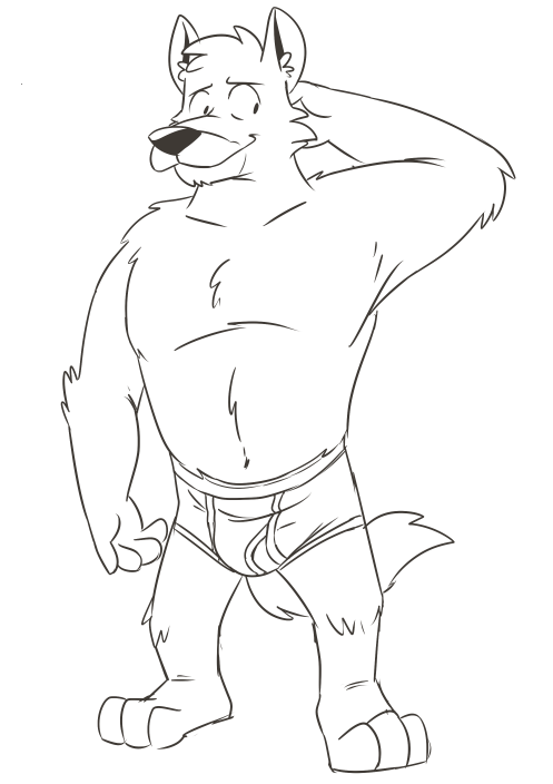 ace_hart anthro barefoot black_and_white black_nose briefs bulge canid canine canis clothed clothing domestic_dog feet hand_behind_head heyitscousindave looking_away looking_down male mammal monochrome simple_background smile solo topless underwear underwear_only white_background