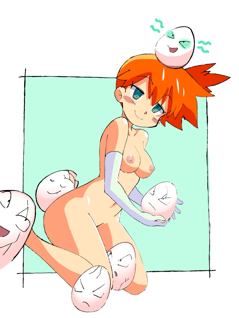 3:4 breasts butt clothing egg exeggcute female gloves group gym_leader hair handwear human human_focus mammal misty_(pok&eacute;mon) mostly_nude nintendo not_furry orange_hair pekenosylveon pok&eacute;mon pok&eacute;mon_(species) smile video_games