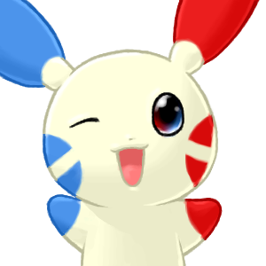 1:1 2004 ambiguous_gender digital_media_(artwork) front_view hybrid looking_at_viewer low_res mewitti minun nintendo one_eye_closed open_mouth plusle pok&eacute;mon pok&eacute;mon_(species) simple_background solo video_games white_background