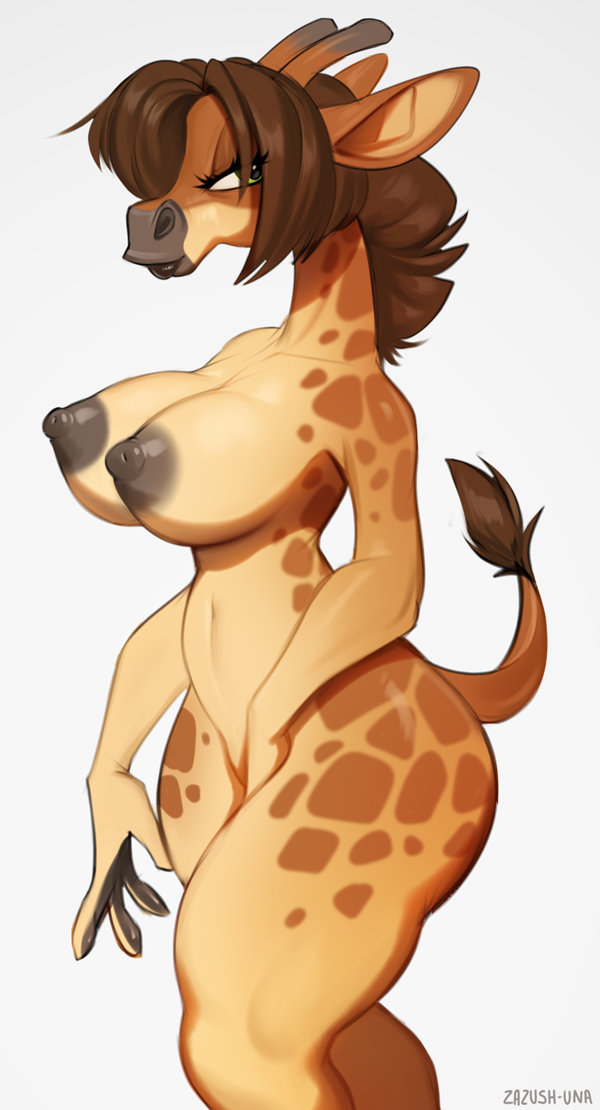 anthro breasts female fur giraffe giraffid hair horn mammal nipples nude solo zazush-una