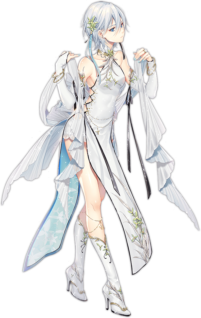 1girl ark_order back_bow bangs bare_shoulders blue_eyes blue_nails boots bow breasts bridal_gauntlets chain china_dress chinese_clothes dress elbow_gloves expressionless floral_print full_body gloves hair_ornament high_heel_boots high_heels knee_boots looking_at_viewer official_art print_dress shawl short_hair side_cutout sideboob sidelocks sleeveless sleeveless_dress small_breasts solo sparkle tachi-e tidsean transparent_background vocaloid vsinger white_bow white_dress white_footwear white_gloves white_hair yanhe