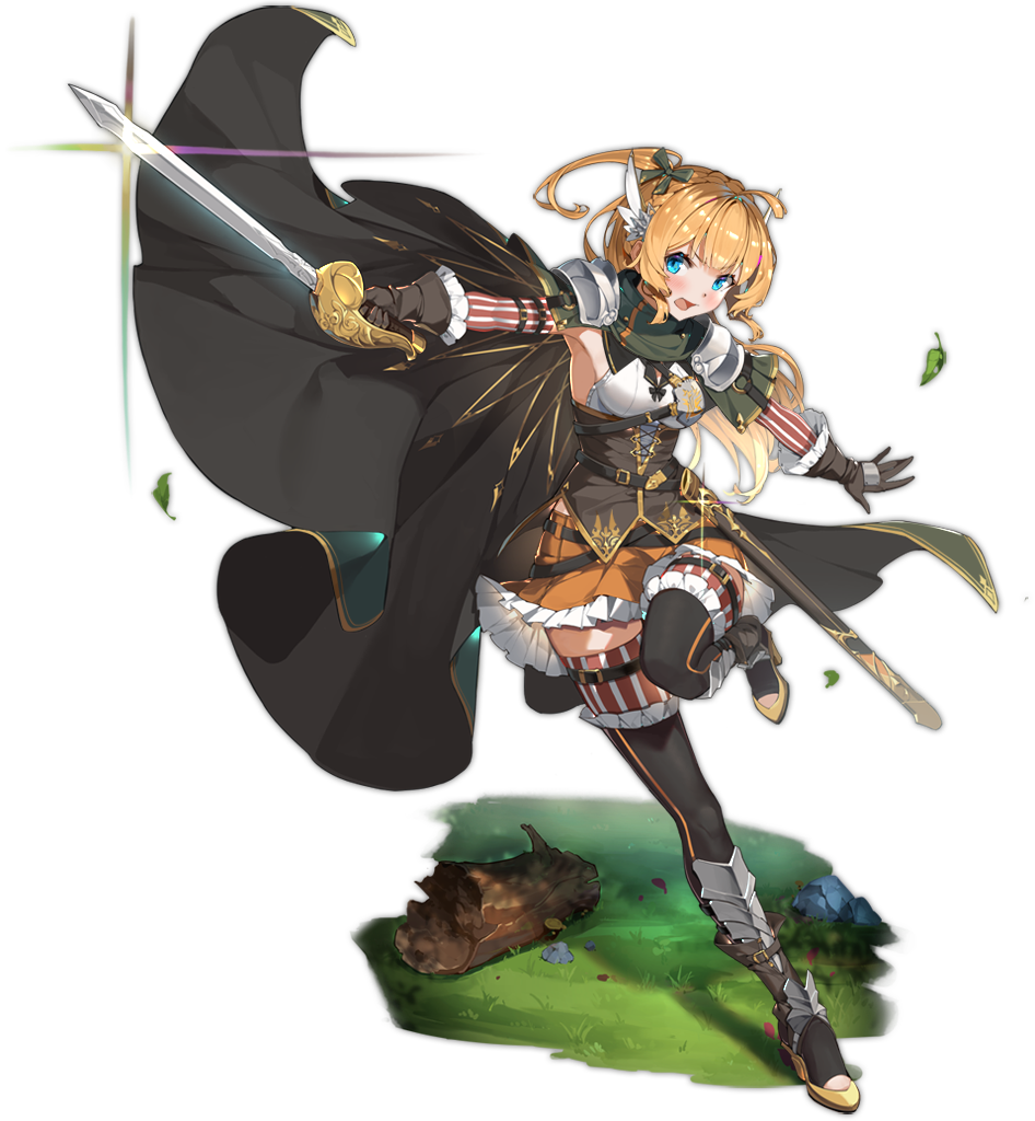 1girl ark_order armpits artist_request bangs black_cape black_footwear blonde_hair blue_eyes blush boots bow braid breasts brown_corset brown_gloves brown_legwear cape elbow_gloves faux_figurine feather_hair_ornament feathers fighting_stance frilled_footwear frilled_gloves frilled_skirt frills full_body gloves gold_trim grass green_bow hair_bow hair_ornament high_heel_boots high_heels holding holding_sword holding_weapon incoming_attack large_breasts leaf leg_up log long_hair looking_at_viewer official_art one_side_up open_mouth orange_skirt percival_(ark_order) pleated_skirt running sheath shirt sideboob skirt solo stone striped striped_legwear sword thigh_boots thigh_strap thighhighs transparent_background unsheathed weapon white_legwear white_shirt zettai_ryouiki