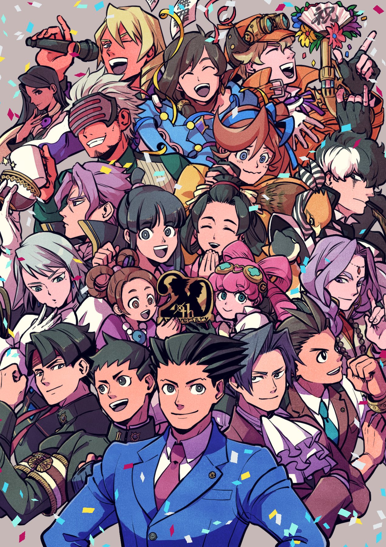 6+boys 6+girls ^_^ ace_attorney animal animal_on_shoulder anniversary apollo_justice apollo_justice:_ace_attorney aqua-tinted_eyewewar aqua_necktie armband ascot athena_cykes badge bags_under_eyes bandana bangs barok_van_zieks bead_necklace beads beard bindi bird black_coat black_eyes black_gloves black_hair blonde_hair blue_badger blue_eyes blue_flower blue_headwear blue_jacket blue_ribbon blush bracelet braid breast_pocket bright_pupils brooch brown_eyes brown_hair cabbie_hat cat child clenched_hand closed_eyes closed_mouth clothed_animal coat collarbone collared_shirt confetti cross_scar crossed_arms cup drill_hair drinking_glass eagle earrings english_text everyone eye_contact eyebrows_visible_through_hair eyewear_on_head facial_hair feathers finger_on_trigger fingerless_gloves flower forehead formal fox_shadow_puppet franziska_von_karma from_side gloves godot_(ace_attorney) goggles green_eyes green_shirt grey_background grey_hair grin gun hair_intakes hair_ribbon hair_rings hair_tie half-closed_eye half-closed_eyes hand_fan hand_to_own_mouth hand_up handgun hands_up happy hat hat_removed headband headwear_removed herlock_sholmes high_collar highres holding holding_clothes holding_cup holding_gun holding_hat holding_microphone holding_sign holding_weapon holding_whip hoop_earrings index_finger_raised interlocked_fingers iris_wilson jacket japanese_clothes jewelry jpeg_artifacts kazuma_asogi kimono klavier_gavin light_blush long_hair long_sleeves looking_at_another looking_at_viewer looking_to_the_side magatama magatama_necklace maya_fey mia_fey microphone miles_edgeworth mole mole_under_eye mouth_hold multicolored_hair multiple_boys multiple_girls music nahyuta_sahdmadhi neck_ribbon necklace necktie one_eye_closed open_mouth orange_coat orange_hair orange_headwear own_hands_together paper paper_fan pearl_fey phoenix_wright phoenix_wright:_ace_attorney phoenix_wright:_ace_attorney_-_dual_destinies phoenix_wright:_ace_attorney_-_justice_for_all phoenix_wright:_ace_attorney_-_spirit_of_justice phoenix_wright:_ace_attorney_-_trials_and_tribulations pink_hair pink_kimono pinky_out pocket profile puffy_sleeves purple_eyes purple_flower purple_hair purple_necktie purple_ribbon red_flower red_headband red_jacket red_neckwear red_ribbon red_vest revolver ribbon ryunosuke_naruhodo scar scar_on_face school_uniform shino_(shino_dgs) shiny shiny_hair shirt short_hair side_ponytail sideburns sidelocks sign simon_blackquill simple_background singing single_earring single_glove smile spiked_hair star_(symbol) suit susato_mikotoba swept_bangs taka_(ace_attorney) teeth the_great_ace_attorney the_great_ace_attorney:_adventures toast_(gesture) top_hat topknot translation_request trucy_wright twin_drills twintails two-tone_hair upper_body v-shaped_eyebrows vest visor wagahai_(ace_attorney) wavy_hair weapon white_ascot white_gloves white_hair white_pupils white_shirt wide-eyed yellow-framed_eyewear yellow_flower yellow_jacket yellow_ribbon yellow_vest