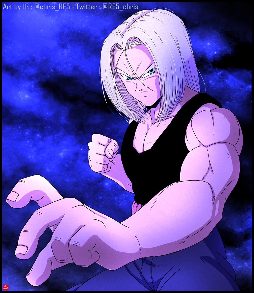 1boy biceps black_border black_tank_top border chris_re5 clenched_hand closed_mouth commentary dragon_ball dragon_ball_z fighting_stance frown hair_between_eyes instagram_username looking_at_viewer male_focus medium_hair muscular muscular_male serious signature solo tank_top thick_arms trunks_(dragon_ball) trunks_(future)_(dragon_ball) twitter_username upper_body v-shaped_eyebrows