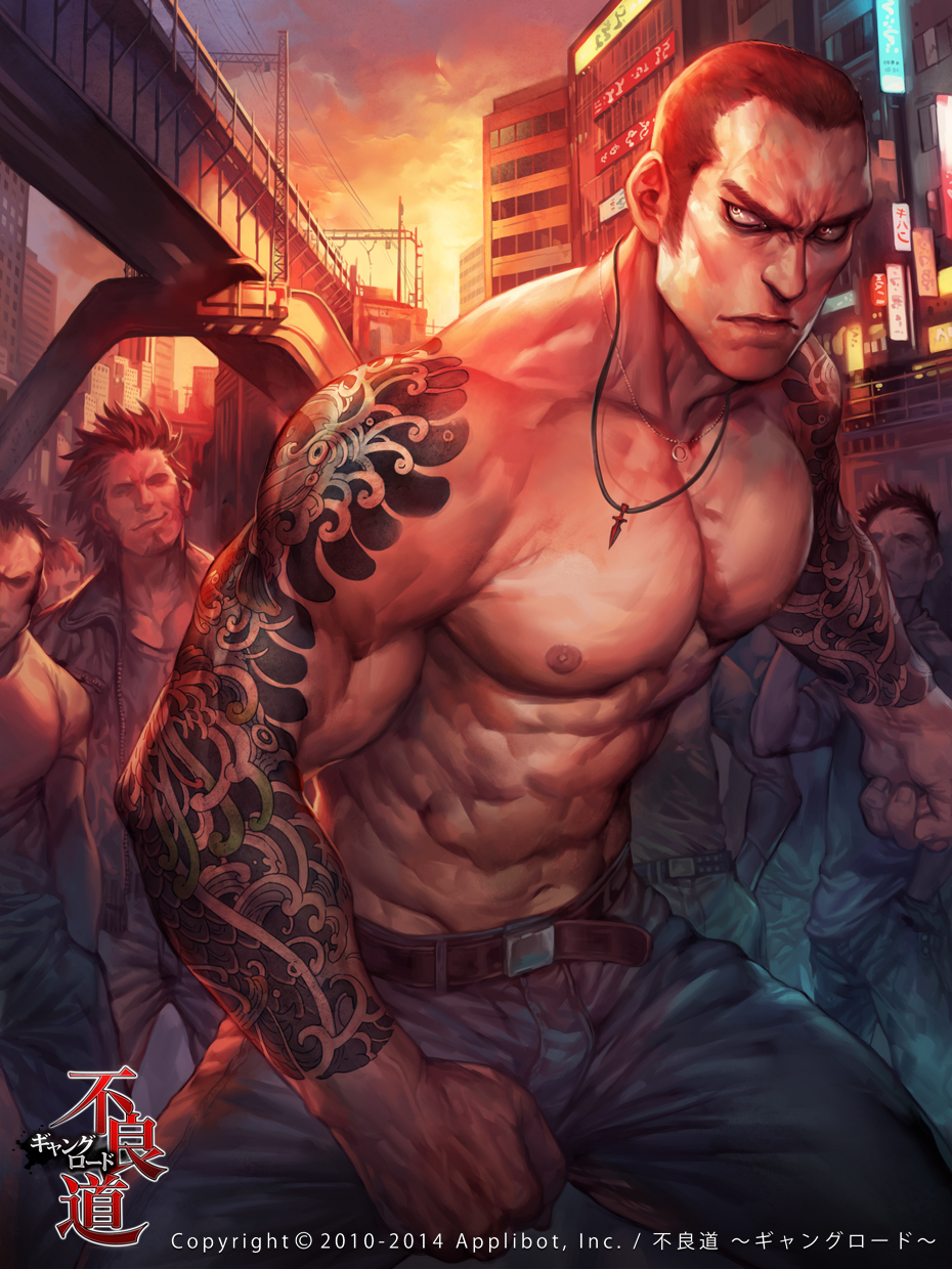 6+boys abs arm_tattoo bara battle bulge buzz_cut character_request check_copyright clenched_hands copyright_request denim faceless faceless_male feet_out_of_frame frown highres jeans jewelry large_pectorals legs_apart long_sideburns looking_ahead male_focus mature_male multiple_boys muscular muscular_male navel nipples official_art pants pectorals pendant short_hair sideburns solo_focus standing stomach tattoo tekken thighs topless_male very_short_hair yakuza yi_lee