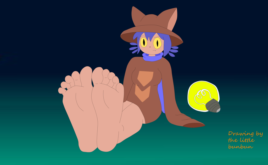 5_toes anthro barefoot clothing domestic_cat feet felid feline felis female foot_fetish foot_focus hat headgear headwear humanoid_feet light_bulb long_sleeves mammal niko_(oneshot) nonbinary_(lore) oneshot plantigrade scarf soles solo the_little_bunbun toes