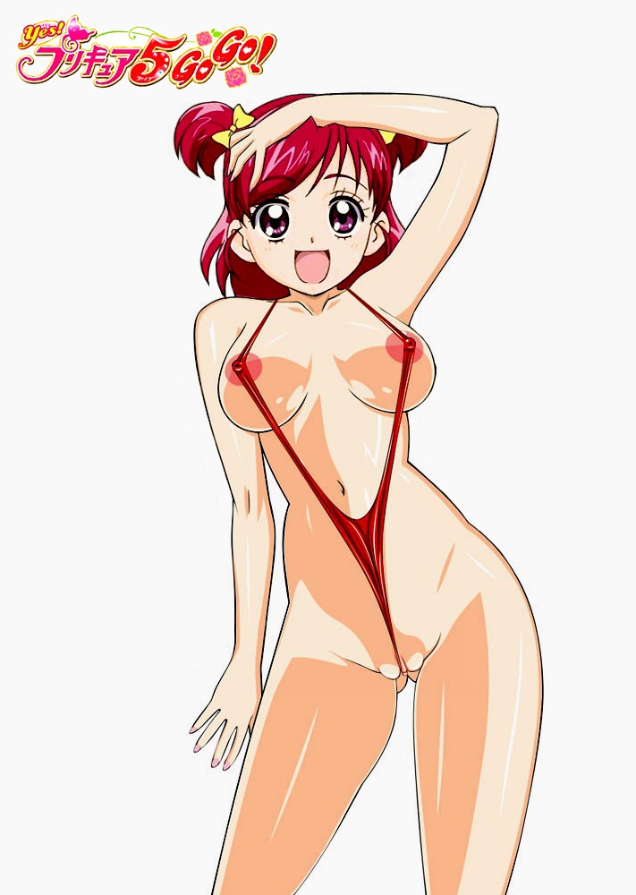 areola areolae clitoris flossing precure pretty_cure pussy sling_bikini swimsuit uncensored yes!_precure_5 yes!_pretty_cure_5 yumehara_nozomi