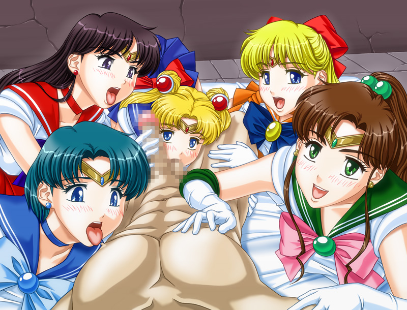 1boy 5girls aino_minako apple_pie_(artist) bishoujo_senshi_sailor_moon blonde_hair blue_eyes blue_hair blush brown_hair censored fellatio gloves green_eyes group_sex handjob hino_rei kino_makoto mizuno_ami multiple_girls onoe oral penis point_of_view pov sailor_jupiter sailor_mars sailor_mercury sailor_moon sailor_venus tsukino_usagi white_gloves