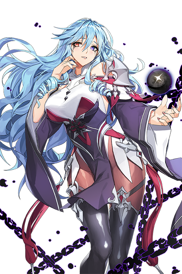 1girl alkyde_(soccer_spirits) blue_hair boots breasts catharsis_(soccer_spirits) chain dark_persona drill_hair high_heel_boots high_heels large_breasts long_hair looking_to_the_side orb pantyhose purple_eyes red_eyes soccer_spirits transparent_background vakasatang wizard