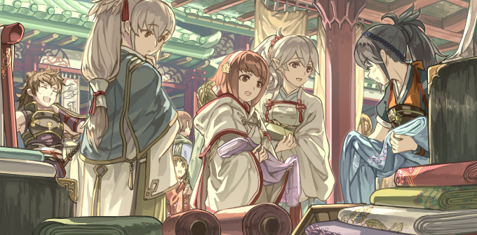 2boys 3girls 3others androgynous architecture armor bangs black_hair blue_hair blue_kimono building closed_eyes commentary_request corrin_(fire_emblem) corrin_(fire_emblem)_(female) dated_commentary day east_asian_architecture eyebrows_visible_through_hair fingerless_gloves fire_emblem fire_emblem_fates gloves hair_between_eyes hair_ornament hair_ribbon hairband hakama harusame_(rueken) high_ponytail hinata_(fire_emblem) holding japanese_clothes kimono long_hair long_sleeves manakete multiple_boys multiple_girls multiple_others oboro_(fire_emblem) open_mouth outdoors people pink_eyes pink_hair pointy_ears ponytail red_eyes red_ribbon ribbon sakura_(fire_emblem) short_hair silver_hair smile standing takumi_(fire_emblem) tied_hair white_gloves white_hairband white_kimono wide_sleeves yukata