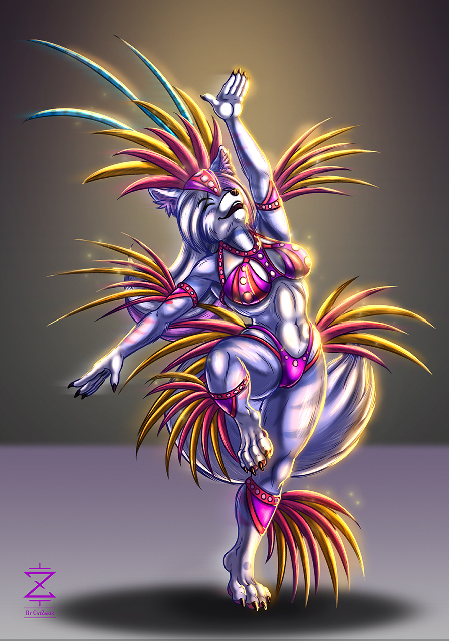 anthro breasts canid canine carnival-tricks catzakir clothing costume feathers female fox hair hi_res mammal yuki_(disambiguation)