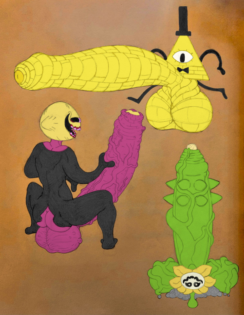 1_eye 2_fingers armless balls big_balls big_penis bill_cipher bodily_fluids bow_tie citrus_fruit clothing digital_drawing_(artwork) digital_media_(artwork) disney elemental_creature erection exposed_butt exposed_glans fingers flora flora_fauna flower flower_creature flowey_the_flower foreskin friday_night_funkin' genital_fluids genitals gigaboy gravity_falls grin group hat headgear headwear hi_res holding_penis huge_balls huge_penis humanoid humanoid_genitalia humanoid_penis hyper hyper_balls hyper_genitalia hyper_penis lemon looking_at_viewer looking_back looking_back_at_viewer male monster_(fnf) patterned_penis penis pimples plant precum presenting presenting_penis rock smile spiked_penis spikes spikes_(anatomy) sploderman spooky_(disambiguation) top_hat triangle_(disambiguation) undertale undertale_(series) unkempt vein veiny_balls veiny_penis video_games warts yellow_body