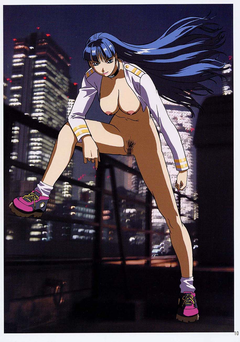 bangs blue_eyes blue_hair blunt_bangs blurry border bottomless breasts building censored choker city crop_top depth_of_field doujinshi geneshaft glowing hanging_breasts highres large_breasts leaning_forward leg_lift legs lights lipstick long_hair looking_at_viewer makeup military military_uniform mosaic_censoring naughty_face night night_sky nipples no_bra non-web_source official_art ooshima_yasuhiro open_clothes open_shirt outdoors photo_background pubic_hair public_nudity pussy scan scan_artifacts shirt shoes sky smile sneakers socks sofia_galgalim solo spread_legs standing uniform wind