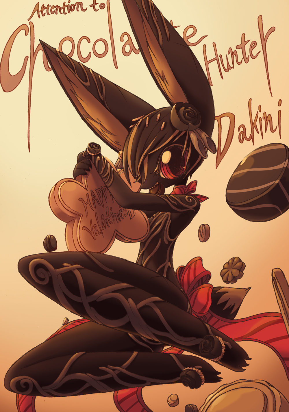 2018 anthro big_ears candy canid canine chocolate dakini_(flower_knight_dakini) digital_media_(artwork) female flower_knight_dakini food fox fur hair holidays inner_ear_fluff long_ears looking_at_viewer mammal nude sho_shibamoto simple_background smile solo