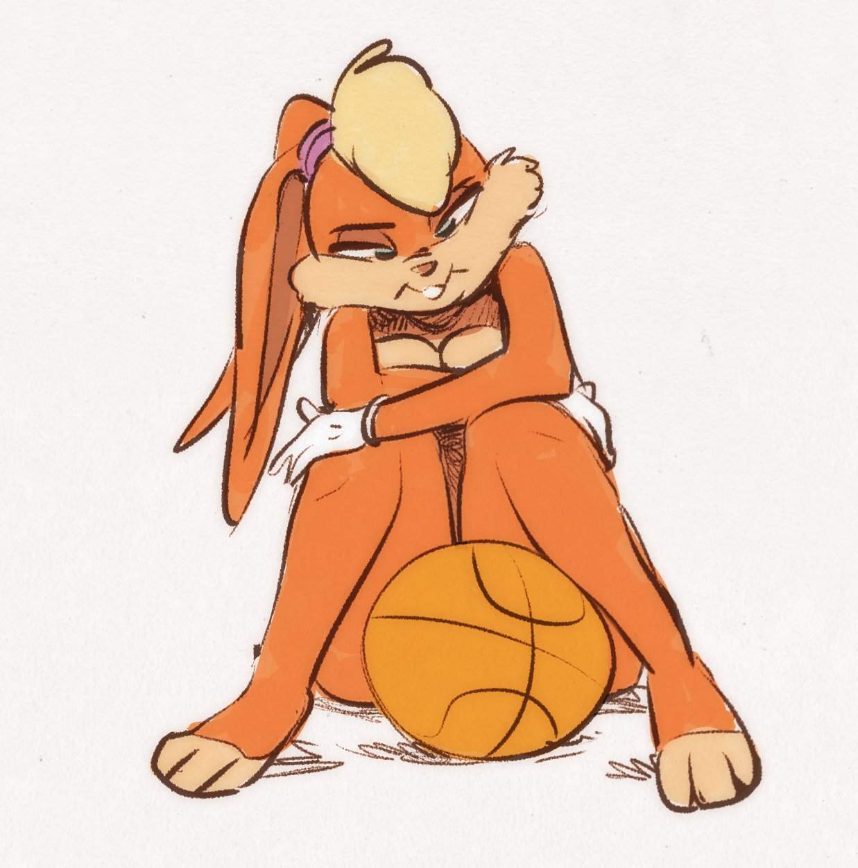 anthro ball basketball_(ball) edtropolis female hi_res lagomorph leporid lola_bunny looney_tunes mammal nude rabbit sitting solo warner_brothers