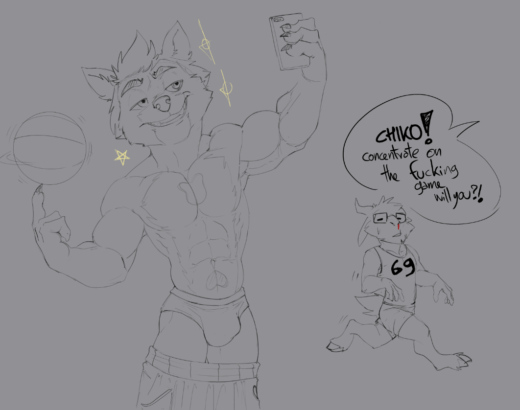 ! 2019 2_horns 4_fingers ? abs anthro anthro_on_anthro ball barefoot basketball_(ball) big_biceps big_deltoids big_muscles big_pecs big_triceps blood bodily_fluids bottomwear bovid briefs bristol bulge caprine cheek_tuft chiko_(bristol) chin_tuft claws clothed clothed_anthro clothed_male clothing dialogue digital_media_(artwork) duo ears_down english_text eyes_closed facial_tuft feet fingers front_view fully_clothed fully_clothed_anthro fully_clothed_male goat grey_background half-closed_eyes head_horn head_tuft hooves horn humanoid_hands interspecies jersey looking_at_object looking_at_phone looking_up male male/male male_anthro mammal manly muscle_size_difference muscular muscular_anthro muscular_male narrowed_eyes navel nosebleed number obliques partially_clothed pecs pivoted_ears profanity quads question selfie serratus shirt shorts shorts_down simple_background sketch slim_anthro slim_male solo_focus speech_bubble square_glasses tail_tuft tank_top text topless topless_anthro topless_male topwear tuft underwear wearing_glasses