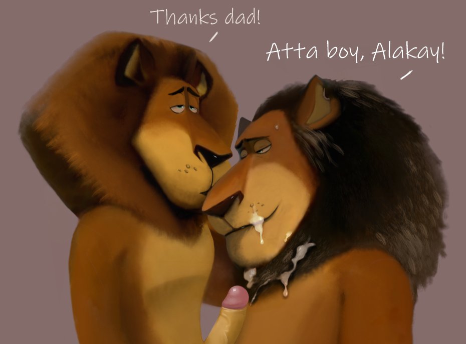 age_difference alakay_alex anthro bodily_fluids bowserboy101 cum cum_on_face dreamworks duo father father_and_child father_and_son felid genital_fluids genitals humanoid_genitalia humanoid_penis incest_(lore) kissing kissing_nose lion madagascar_(series) male male/male mammal orgasm_face pantherine parent parent_and_child penis smile son zuba