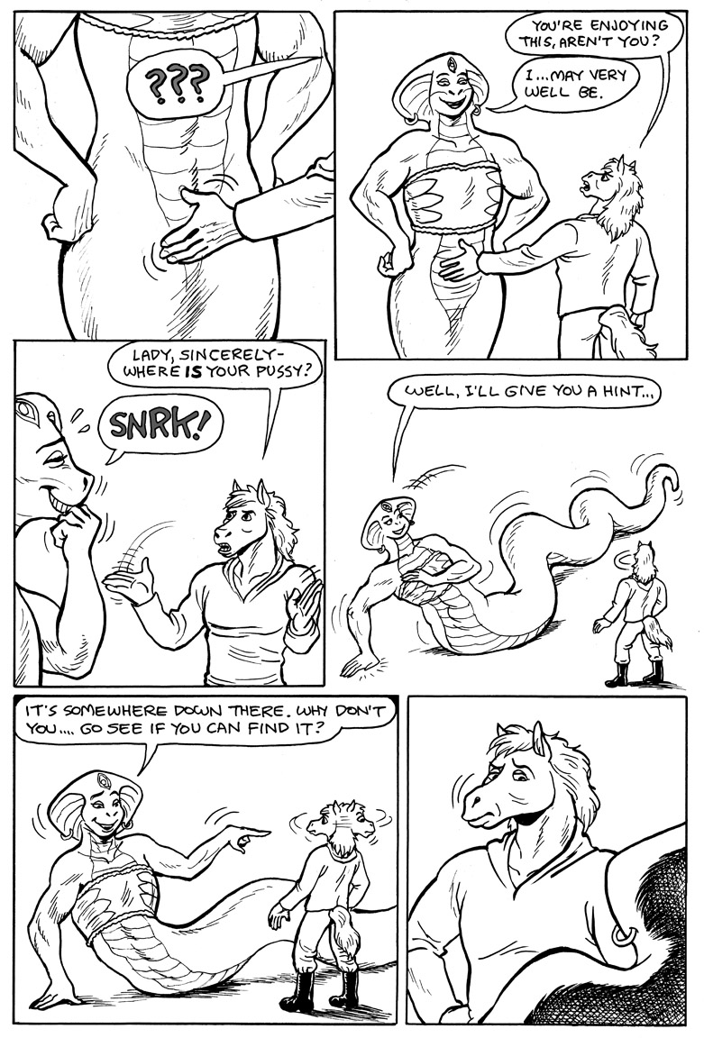 2021 annoyed anthro apode clothed clothing comic dialogue digital_media_(artwork) draconcopode duo ear_piercing english_text equid equine female fondling gustav_(here_there_be_dragons) here_there_be_dragons horse jewelry karno larger_female legless male male/female mammal monochrome muscular muscular_female naga partially_clothed piercing reptile scalie serpentine size_difference smaller_male snake speech_bubble text