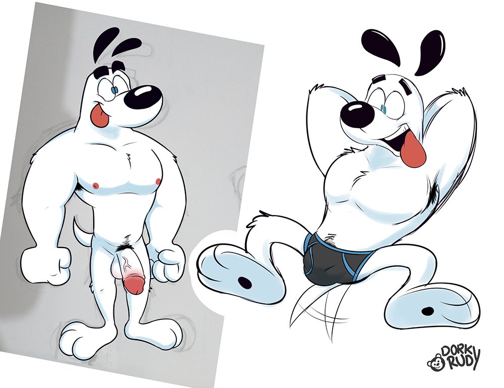 anthro armpit_hair body_hair bulge canid canine canis clothing domestic_dog dorkyrudy dudley_puppy male mammal muscular nickelodeon nude solo t.u.f.f._puppy underwear