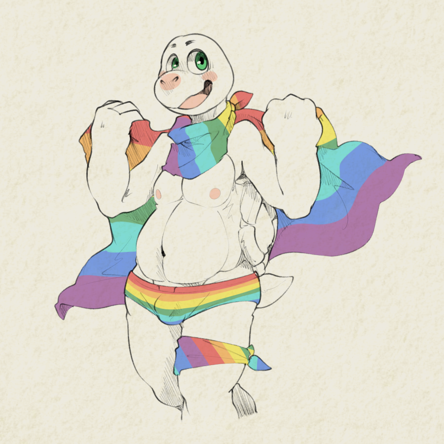 1:1 anthro bandanna belly biped blush bulge clothing diddy_kong_racing digital_drawing_(artwork) digital_media_(artwork) donkey_kong_(series) green_eyes hollo_nut kerchief lgbt_pride male multicolored_bandanna multicolored_clothing multicolored_kerchief multicolored_underwear neckerchief nintendo nipples open_mouth pride_colors rainbow_bandanna rainbow_cape rainbow_clothing rainbow_flag rainbow_kerchief rainbow_neckerchief rainbow_pride_flag rainbow_symbol rainbow_underwear reptile scalie simple_background slightly_chubby slightly_chubby_male smile solo tiptup turtle underwear video_games