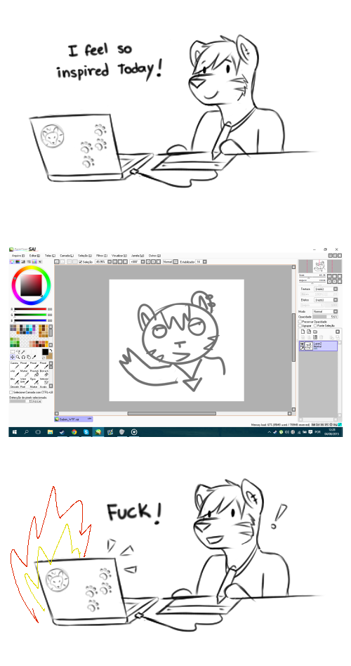 2015 computer drawing_tablet english_text felid laptop male mammal mytigertail paint_tool_sai pantherine profanity simple_background sketch solo text tiger white_background