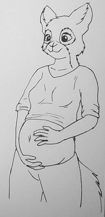 5_fingers anthro belly big_belly big_ears bottomwear breasts clothing female fingers joy_reed mammal monochrome navel pants pregnant rodent sciurid short solo tree_squirrel winnibur7610