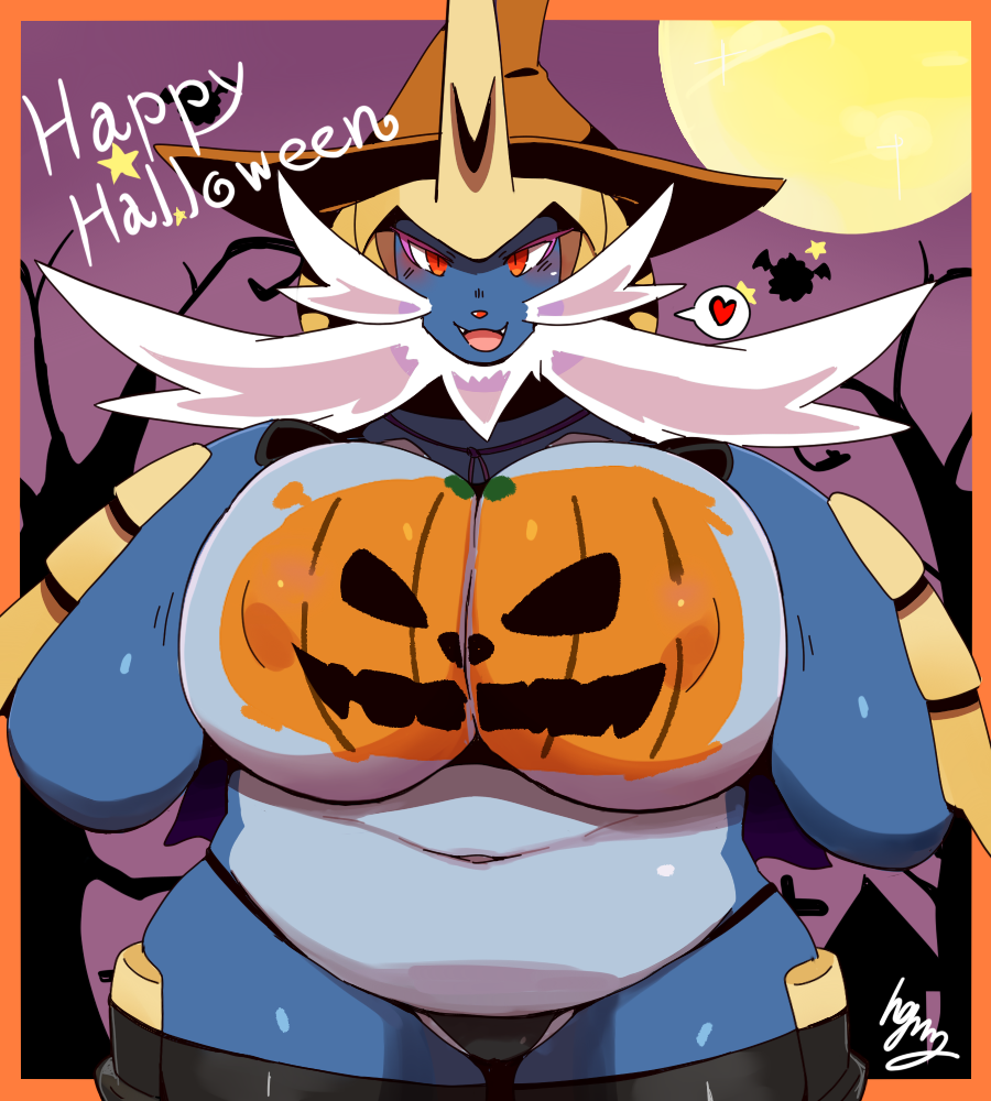 anthro big_breasts bodypaint breasts clothing female gearfactory halloween holidays huge_breasts nintendo nipple_outline panties pok&eacute;mon pok&eacute;mon_(species) samurott solo underwear video_games