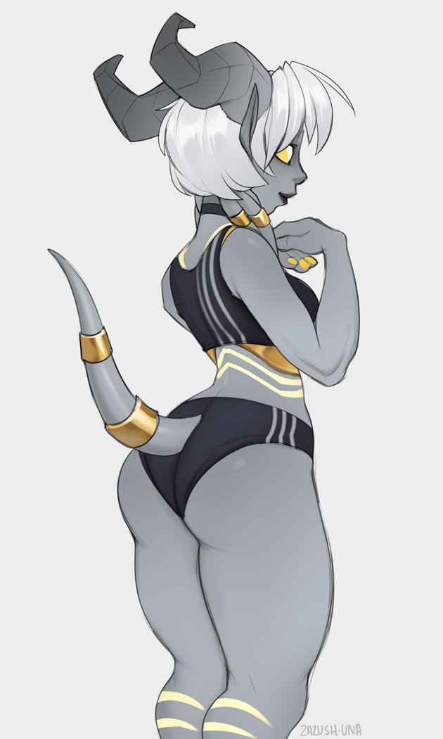 2021 3:5 blizzard_entertainment breasts butt_pose clothed clothing digital_media_(artwork) draenei female fingers hair horn humanoid lightforged_draenei lips pose simple_background smile solo standing video_games warcraft white_background white_hair zazush-una