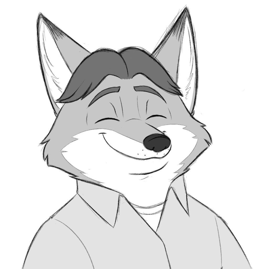 2018 anthro biped canid canine clothed clothing disney eyes_closed fox gideon_grey male mammal monochrome portrait shirt simple_background skunkbutt_(artist) solo topwear white_background zootopia
