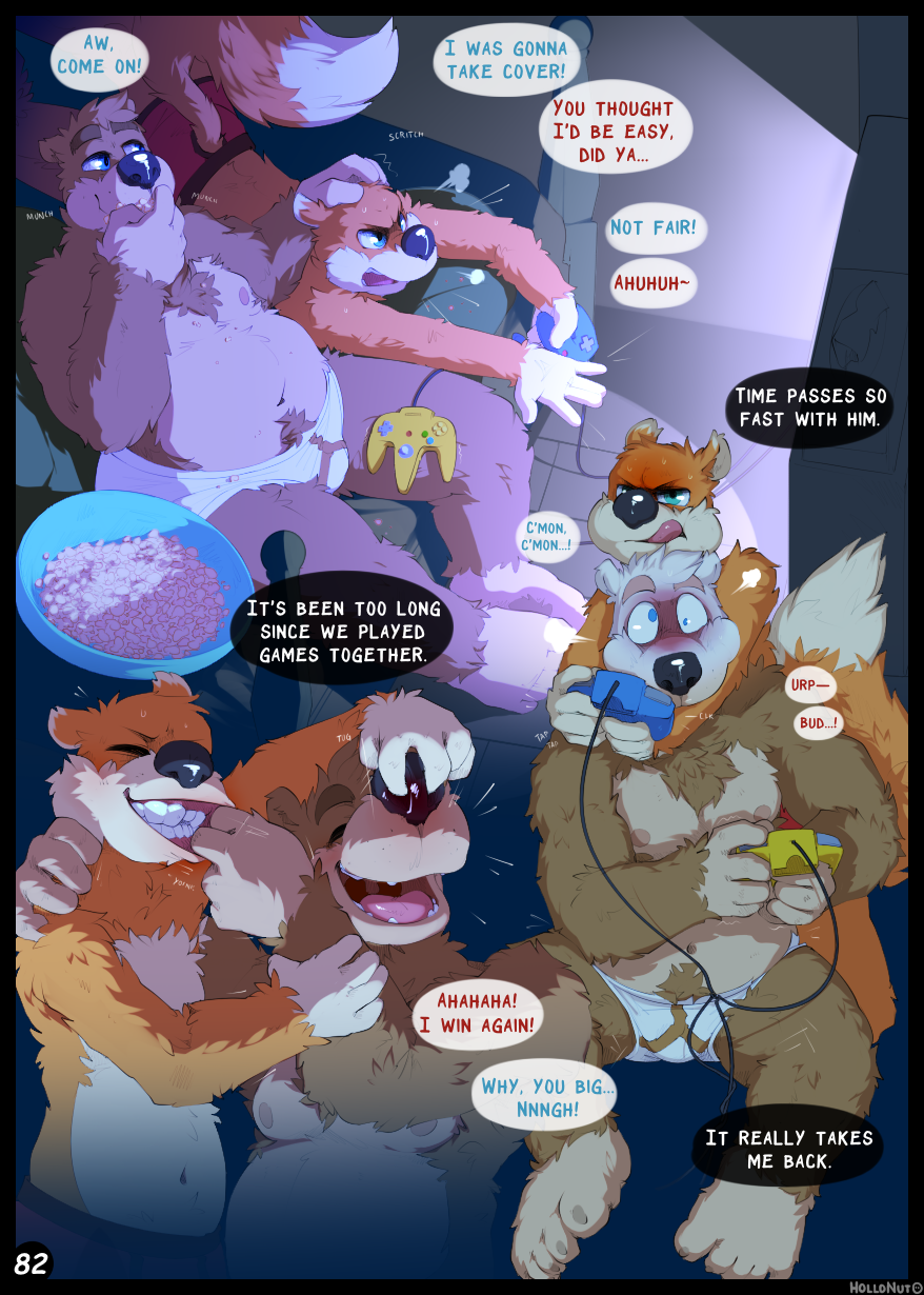 anthro asphyxiation banjo-kazooie banjo_(banjo-kazooie) black_thought_bubble blue_text bowl choking color_coded color_coded_text comic conker conker's_bad_fur_day container controller cord cyanosis dialogue digital_media_(artwork) english_text food game_controller gaming hi_res holding_controller holding_game_controller holding_object hollo_nut internal_monologue male mammal multiplayer n64_controller nintendo nintendo_64 nintendo_controller nipples page_number playing_videogame popcorn pubes rareware red_text rodent sciurid speech_bubble television text thought_bubble tree_squirrel ursid video_games white_text wired_controller