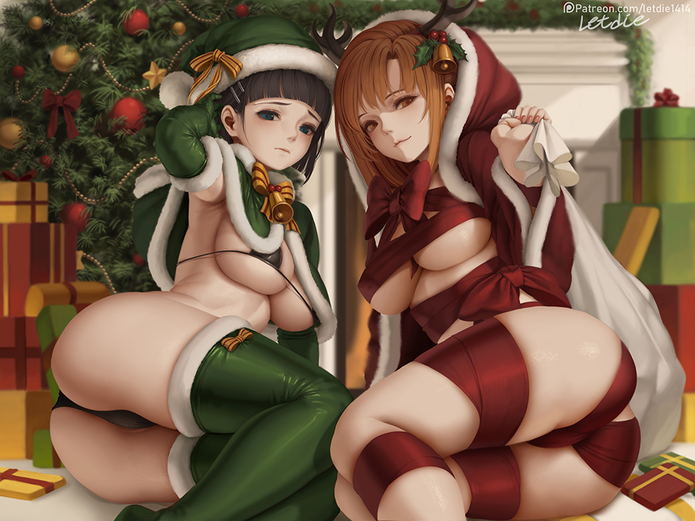 christmas kirigaya_suguha letdie1414 sword_art_online yuuki_asuna