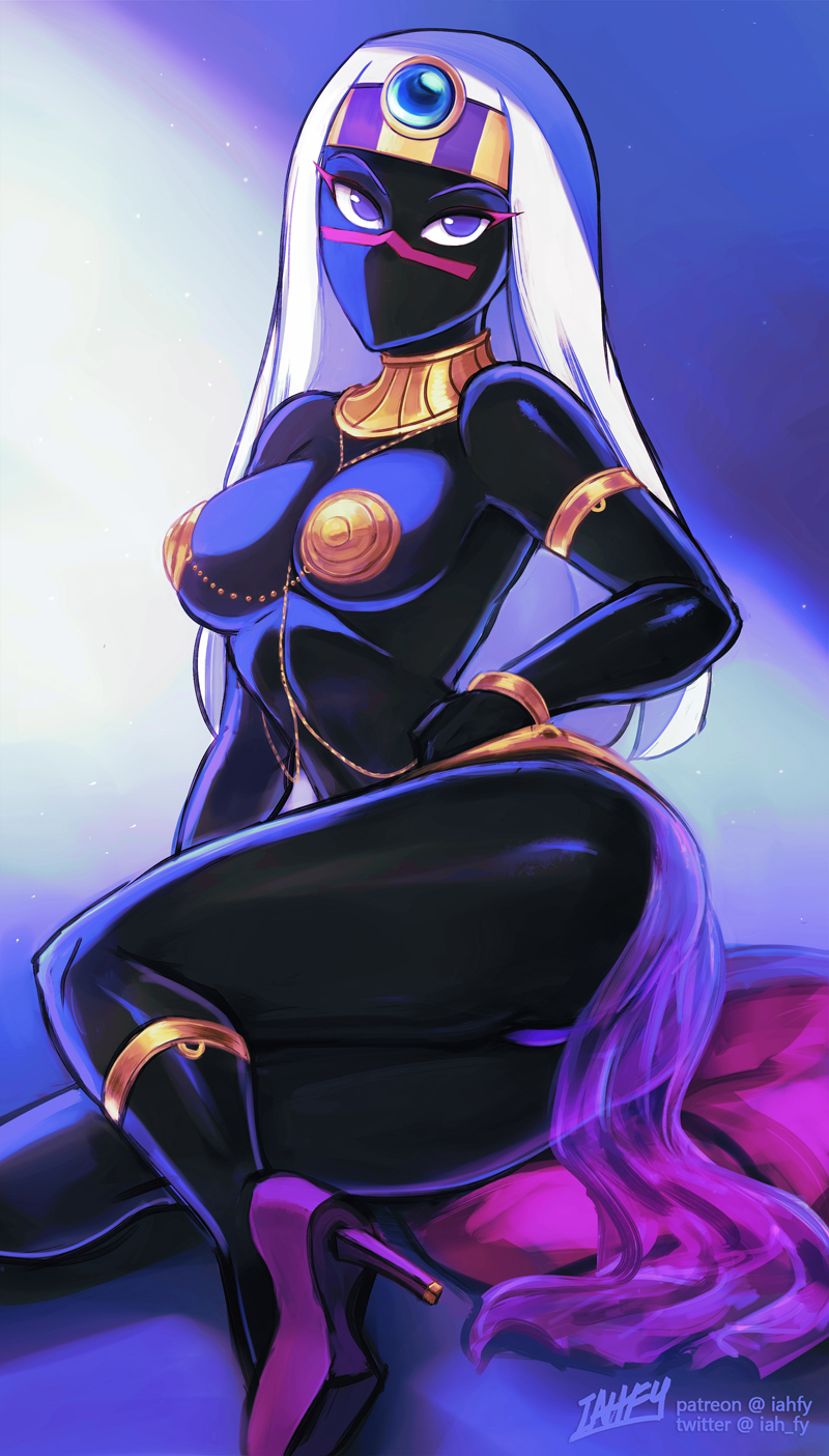 2021 alien alien_humanoid big_breasts big_butt black_body black_skin breasts butt duck_dodgers female hair hi_res high_heels humanoid iahfy martian not_furry queen_tyr'ahnee solo thick_thighs warner_brothers white_hair wide_hips