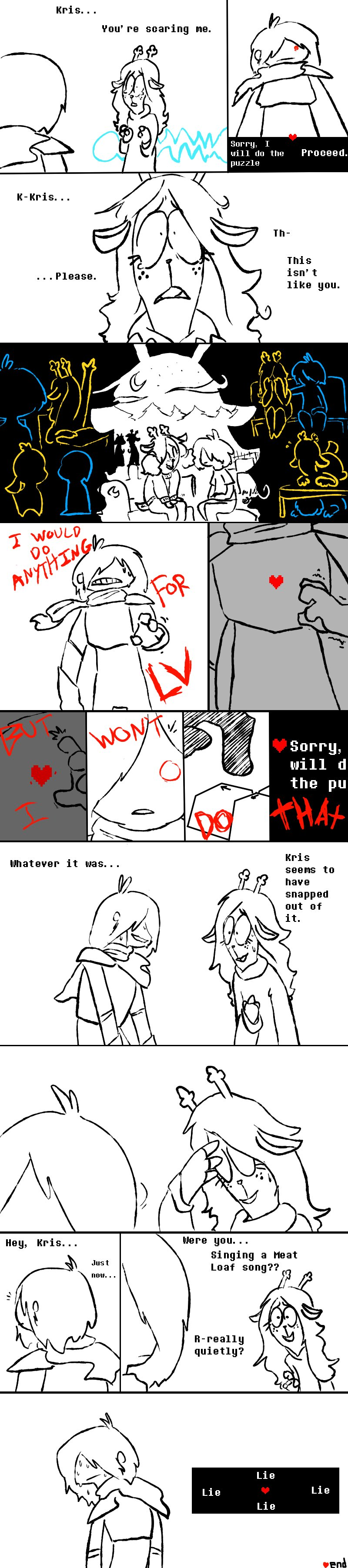 &lt;3 absurd_res ambiguous_gender anthro antlers asriel_dreemurr better_version_at_source bovid capreoline caprine cervid comic deltarune dess_holiday detailed_background dialogue dialogue_box duo duo_focus duo_in_panel english_text female flashback goat group hi_res horn human humor kris_(deltarune) long_image male mammal noelle_holiday reindeer snowgrave solo_in_panel song_lyrics starscape tall_image text the_weaver undertale undertale_(series) video_games zero_in_panel